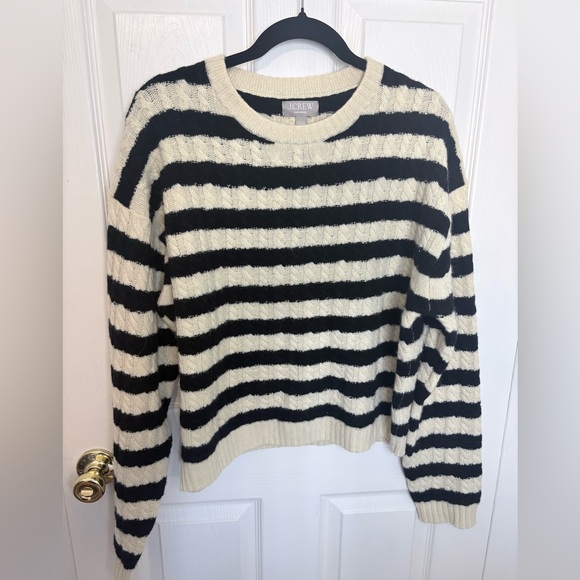 J.Crew Perfect Cashmere Cable-Knit Crewneck Sweater – Stripe | Size Large - Picture 2 of 10